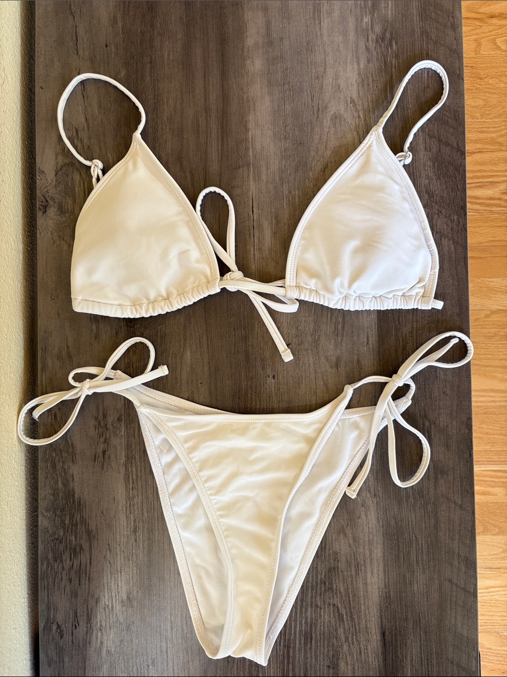 White Triangle Tie-Side Bikini Set - Classic Women Swim Size Small